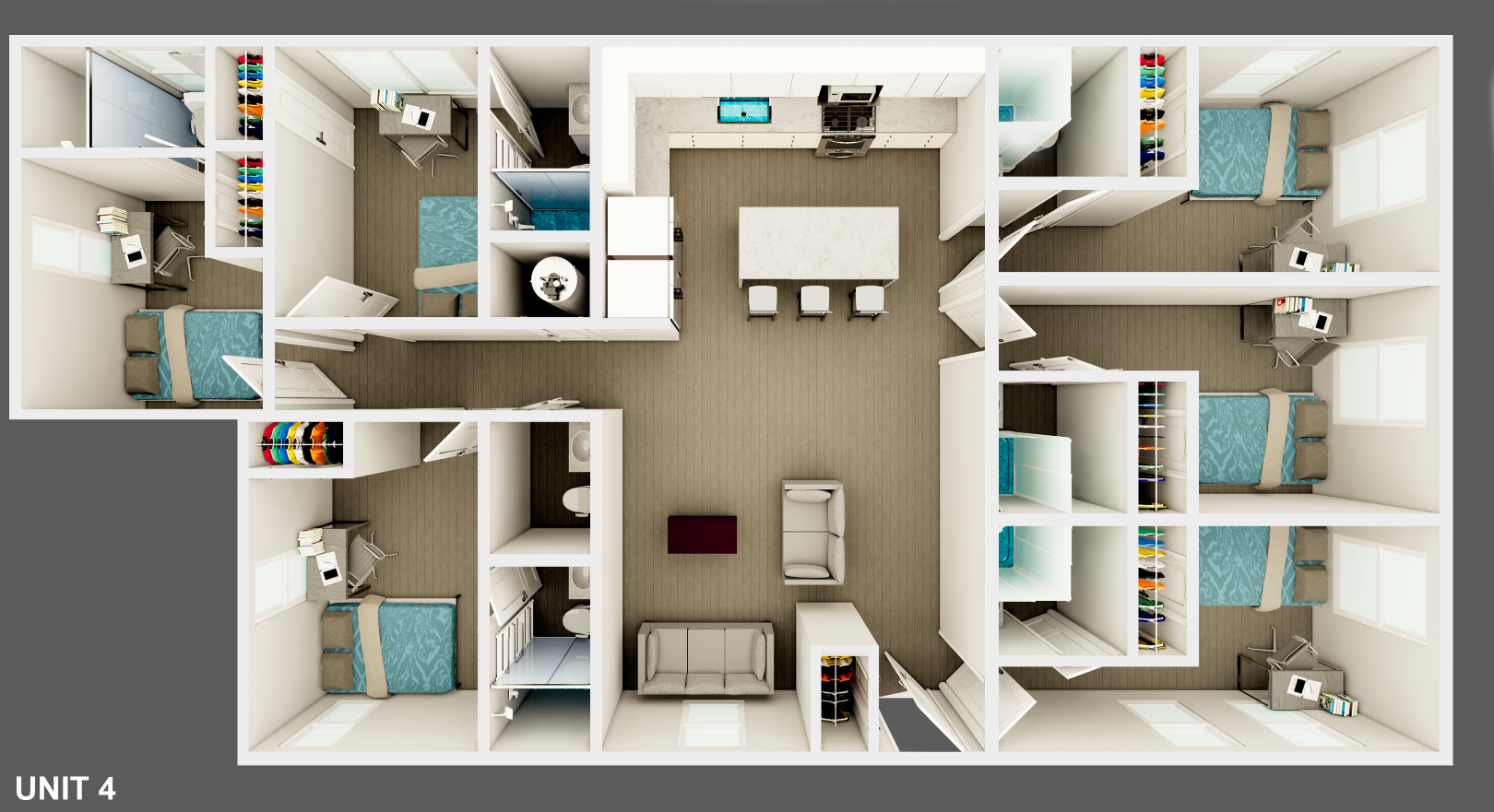 Floor plan for 6 beds, 6 baths, 1625 sqft